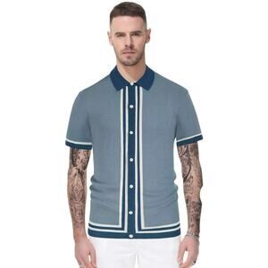 NWT PJ Paul Jones Men’s Vintage Style Knit Button Down Shirt Blue Size Large